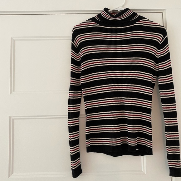 Hillard & Hanson Tops - Fitted Striped Turtleneck Sweater